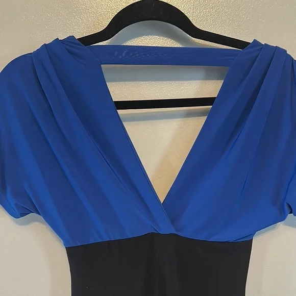 Charlotte Russe Blue and Black Ruched Wrap Mini Dress - Picture 7 of 9